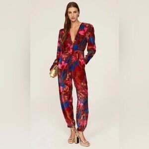 FARM Rio FARM Rio Velvet Red Floral Print Snake Garden Boho Jumpsuit